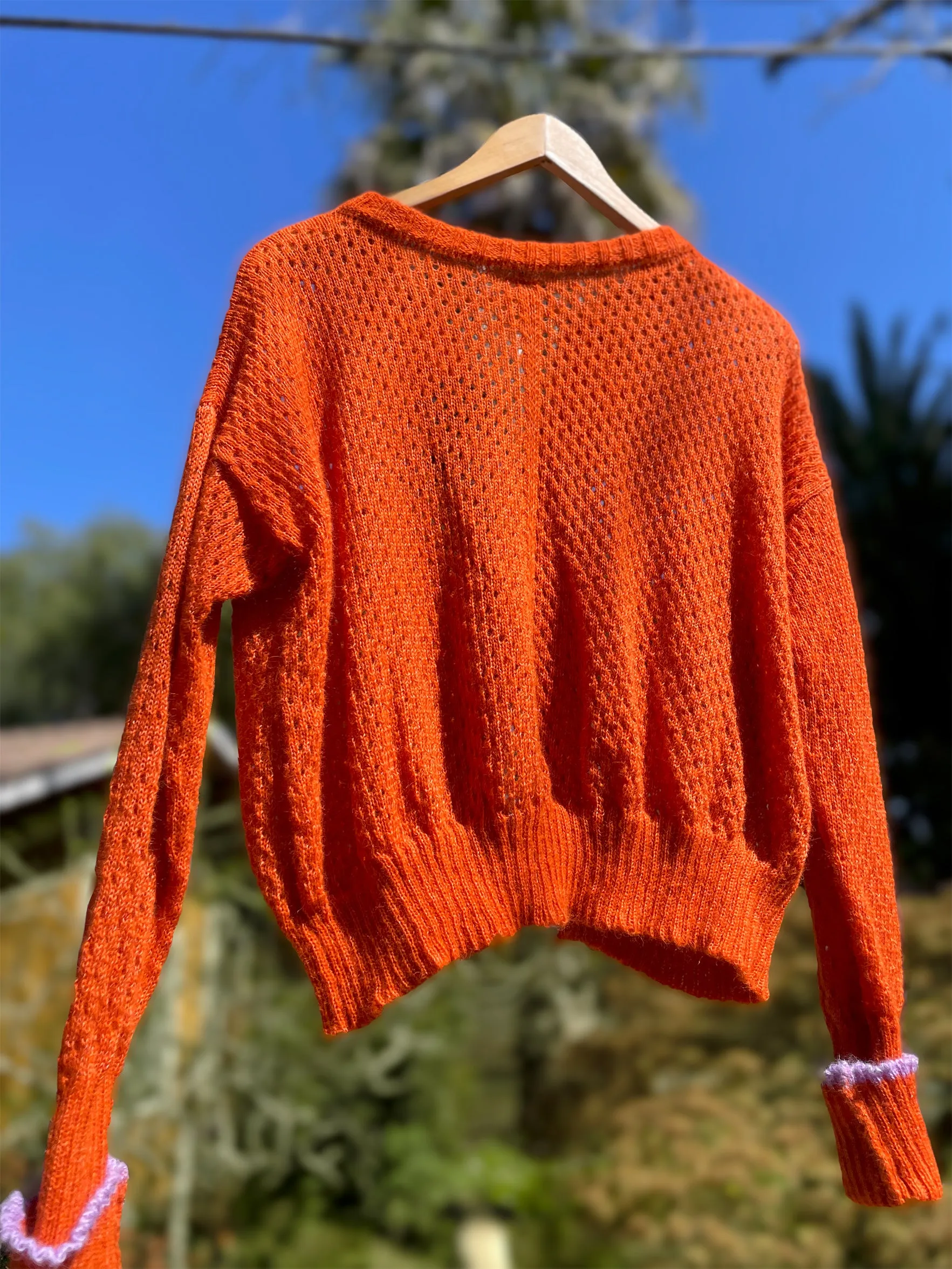 Starry Pointelle Cropped Cardigan - Orange