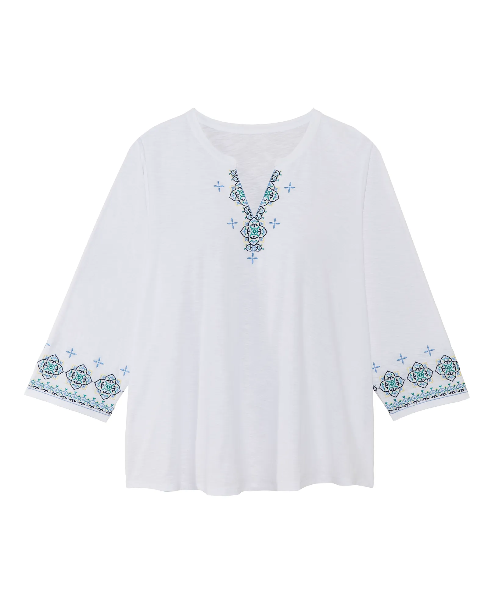 Stephanie Embroidered Tunic Top | White / Light Blue