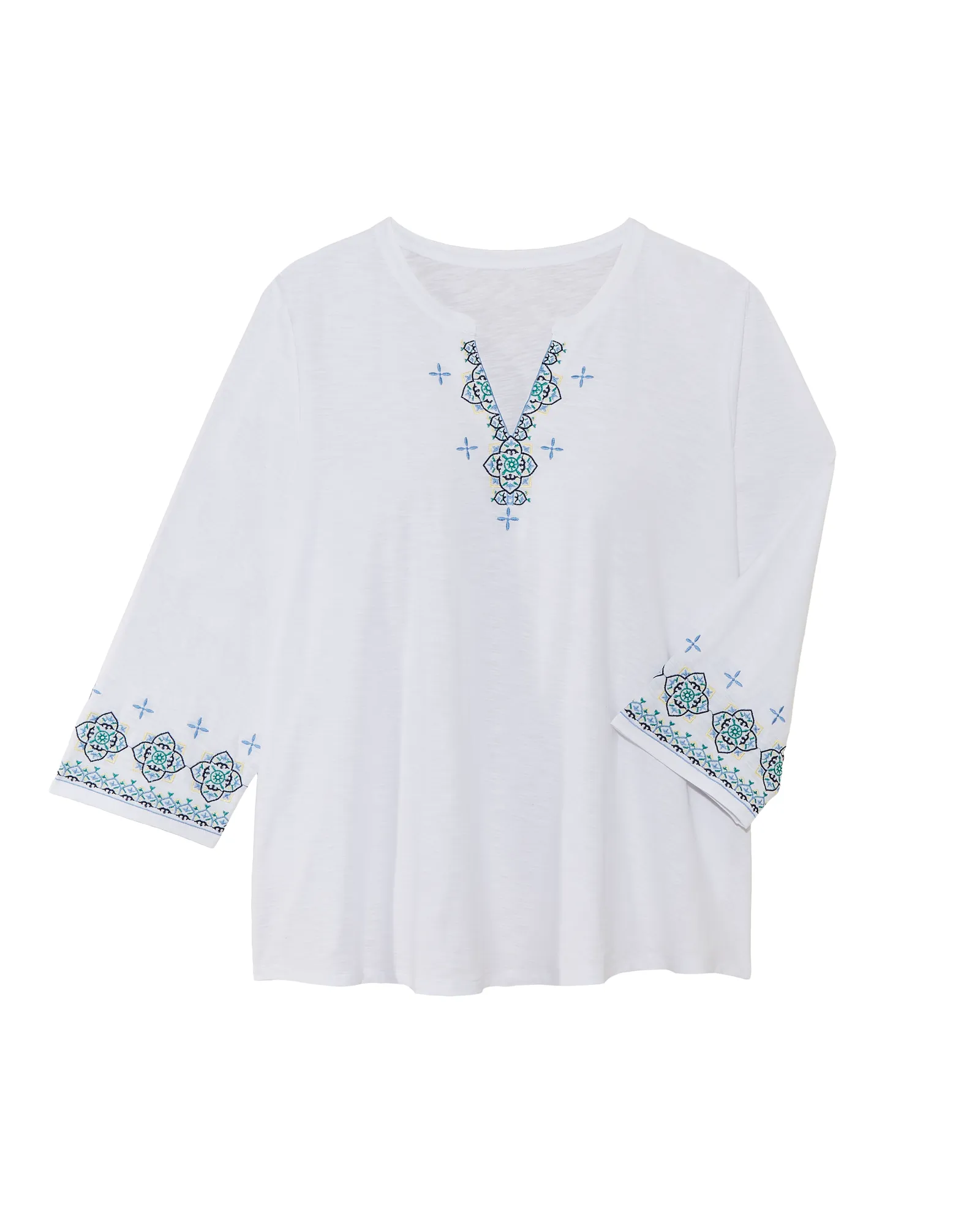 Stephanie Embroidered Tunic Top | White / Light Blue