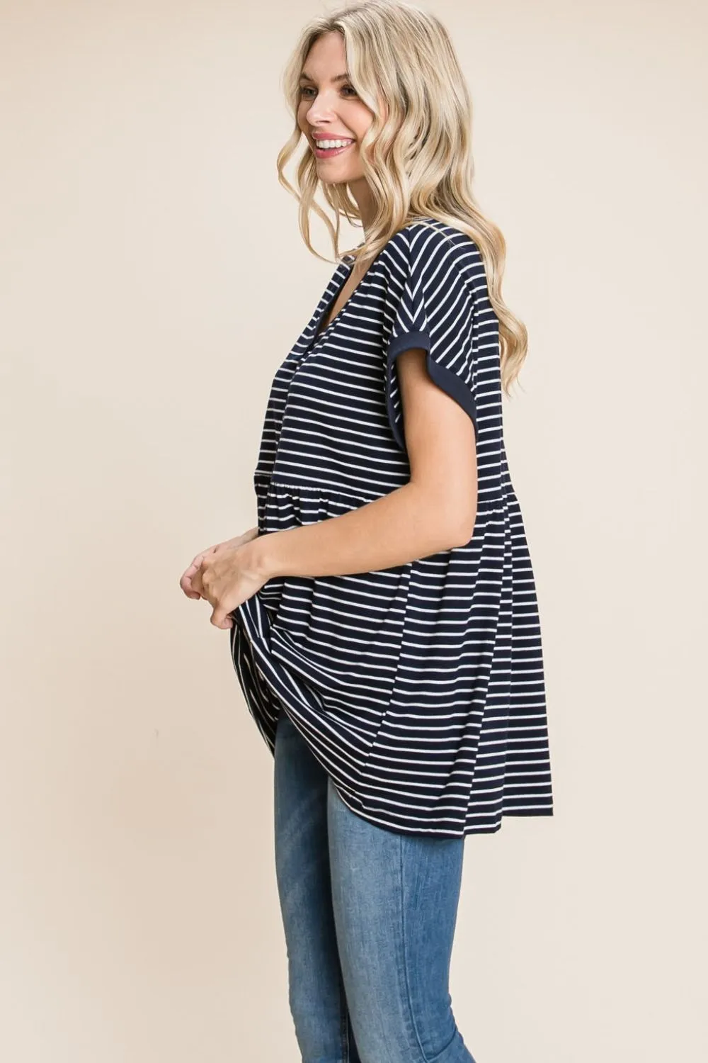 Striped Button Front Baby Doll Top (Online Exclusive)