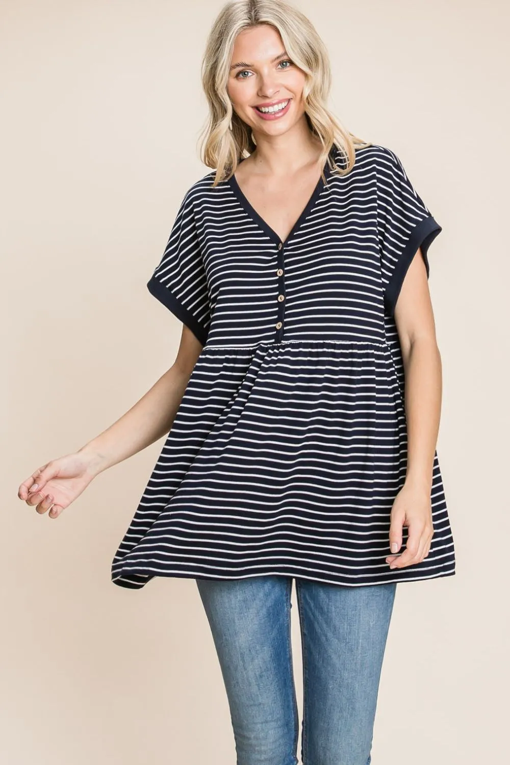 Striped Button Front Baby Doll Top (Online Exclusive)