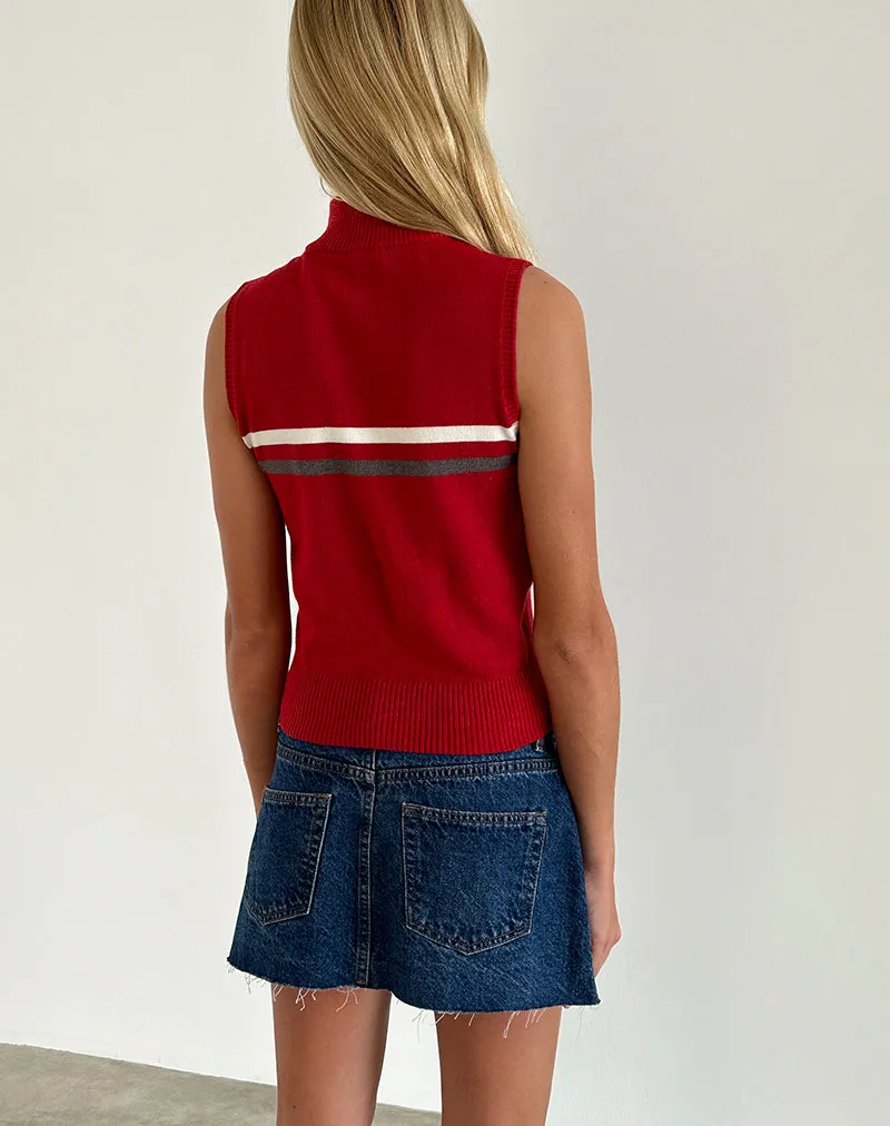 Tabeya Sleeveless Knit Jacket in Red