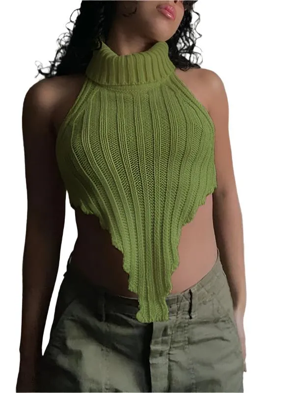 TEEK - Knitted Cascading Turtleneck Sleeveless Top