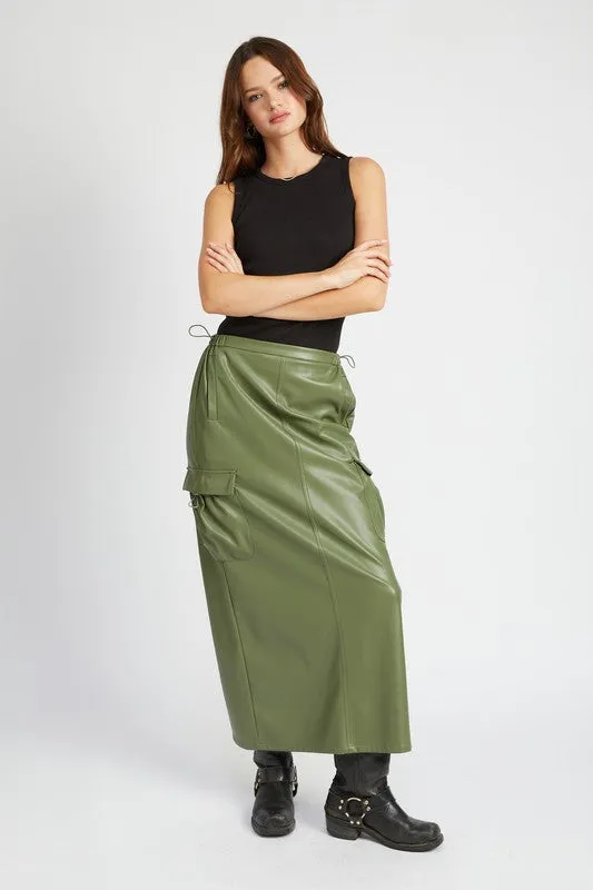 TEEK - LEATHERY CARGO MAXI SKIRT