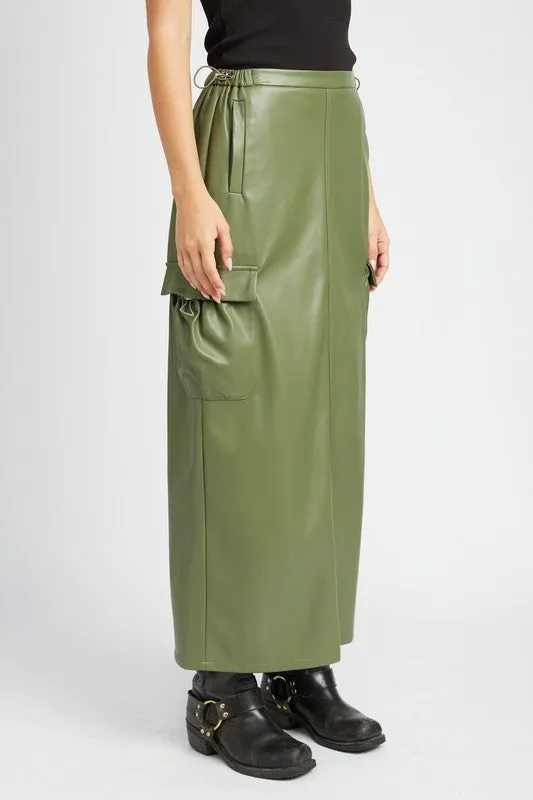 TEEK - LEATHERY CARGO MAXI SKIRT