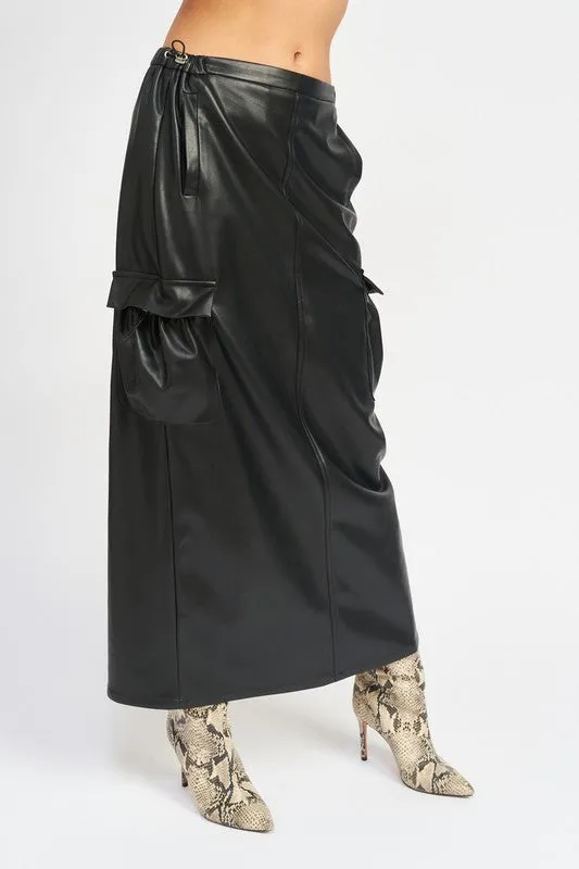 TEEK - LEATHERY CARGO MAXI SKIRT