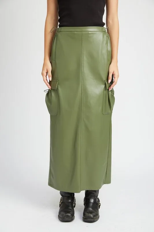 TEEK - LEATHERY CARGO MAXI SKIRT