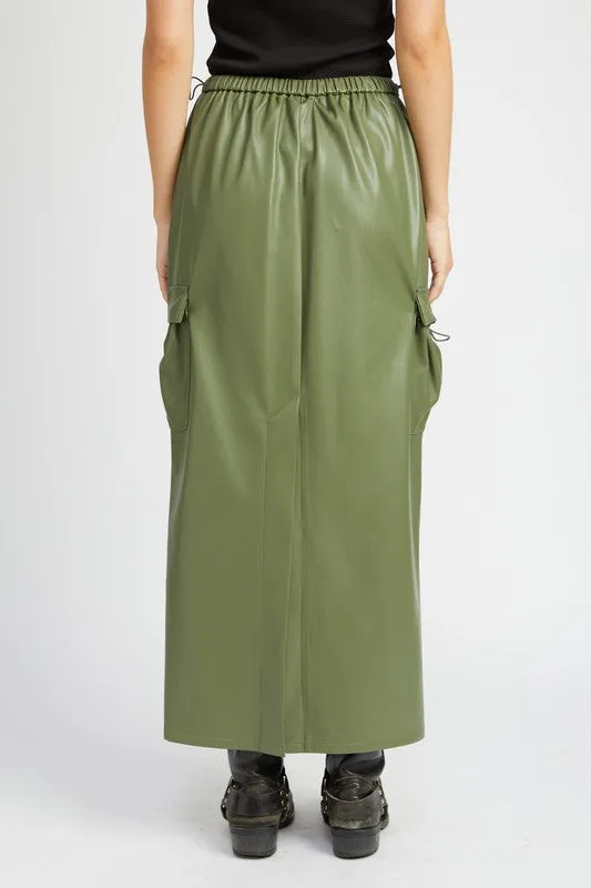 TEEK - LEATHERY CARGO MAXI SKIRT