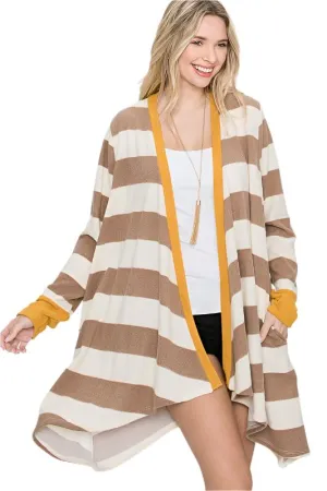 TEEK - Open Front Striped Draped Cardigan