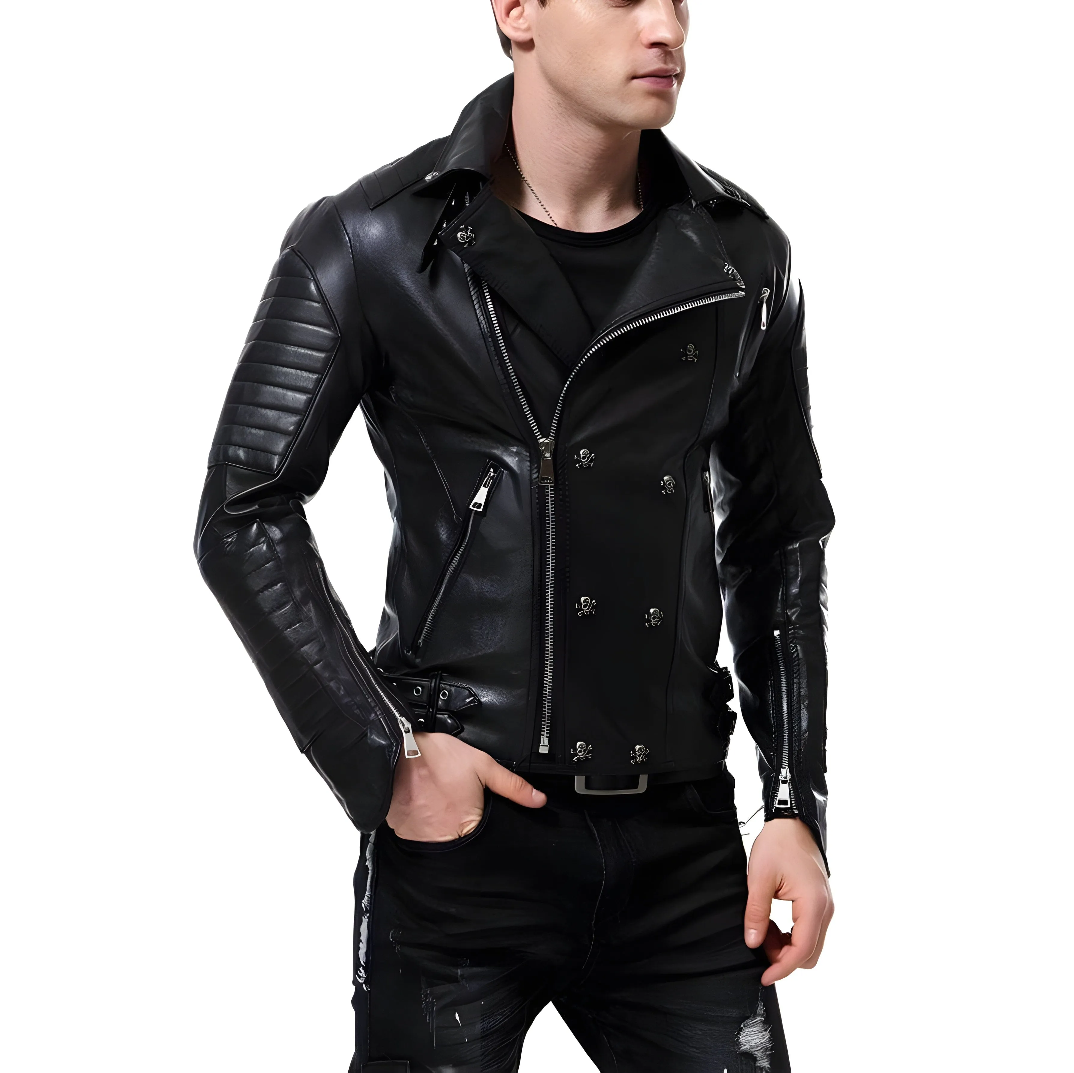 The Crossbone Faux Leather Biker Jacket