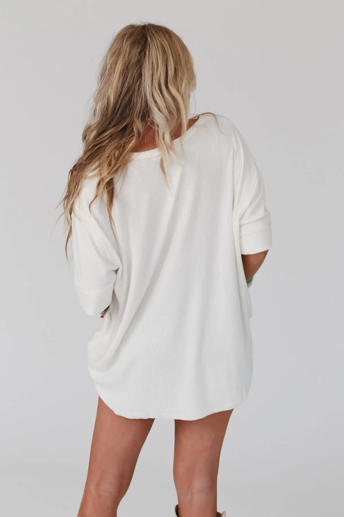 The Nest Leila Ribbed Henley Top - Ivory