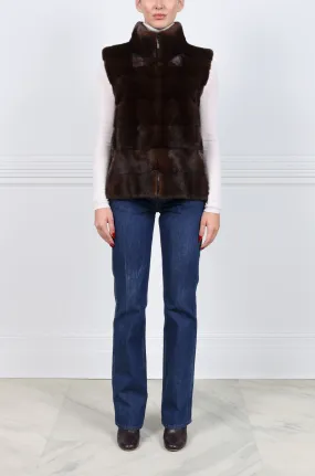 The Nina Zip Front Mink Vest in Mahogany