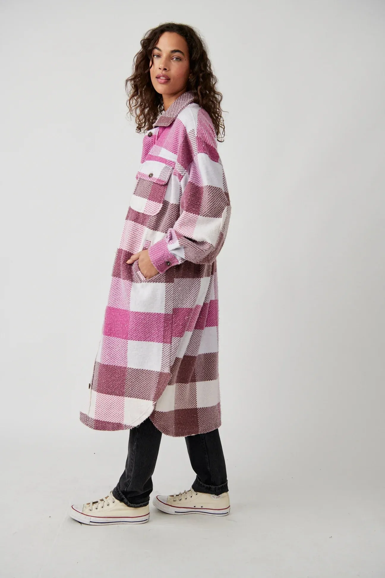 The Plaid Long Ruby Jacket by Free People - Wine Combo