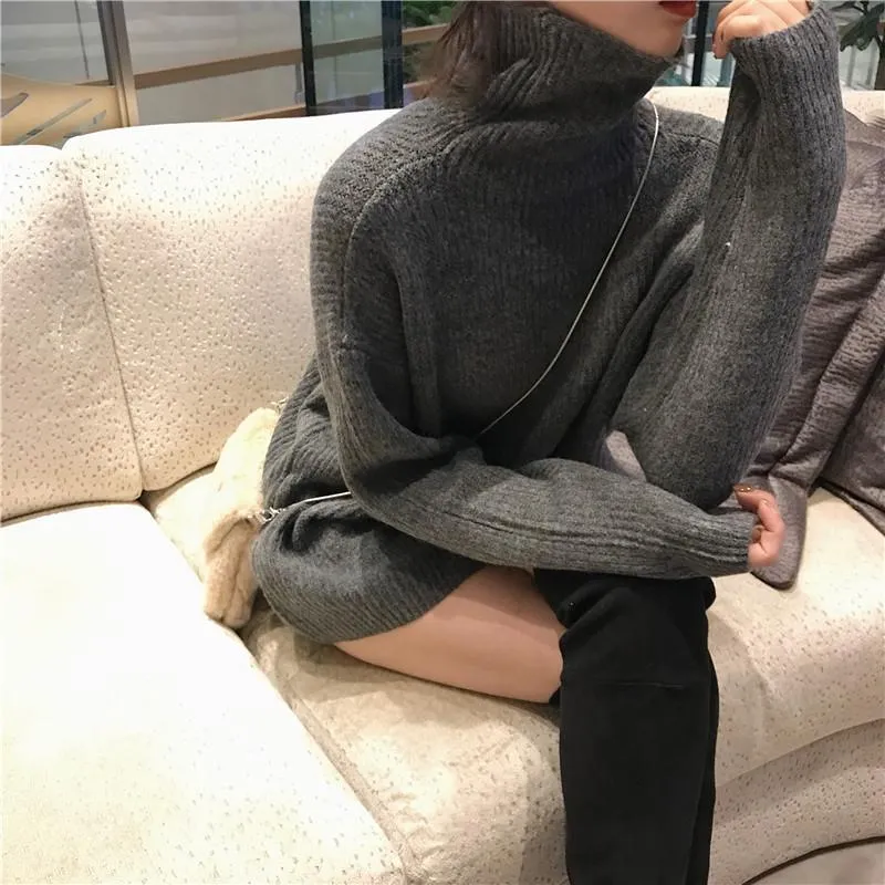 Thin Turtle Neck Knit Ribbed Long Sweater