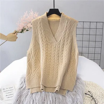 Toleet Autumn Women's Sweater Vest V-Neck Sleeveless Irregular Casual Loose Knitted Pullover Tops Female Outerwear