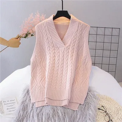 Toleet Autumn Women's Sweater Vest V-Neck Sleeveless Irregular Casual Loose Knitted Pullover Tops Female Outerwear