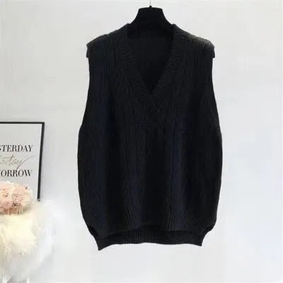 Toleet Autumn Women's Sweater Vest V-Neck Sleeveless Irregular Casual Loose Knitted Pullover Tops Female Outerwear