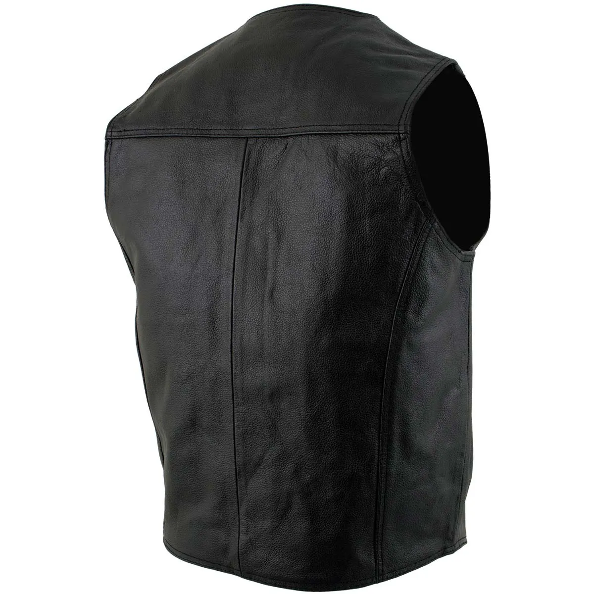 USA Leather 201 Men's Black 'Classy' Leather Motorcycle Rider Vest with Snap Button Closure