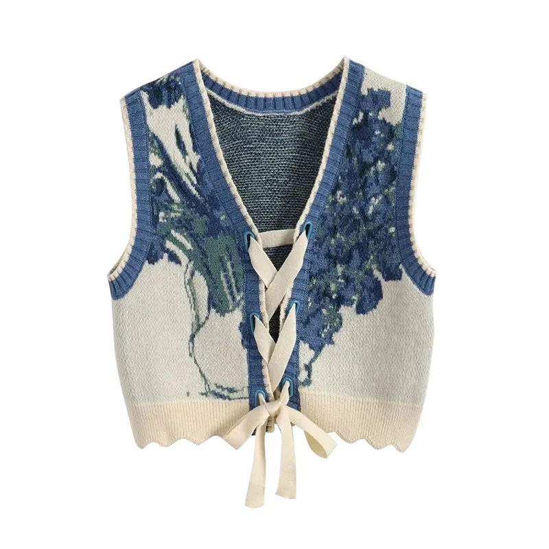 Van Gogh Sunflowers Folk Style Artist Sweater Vests Knitted Reversible Clothes