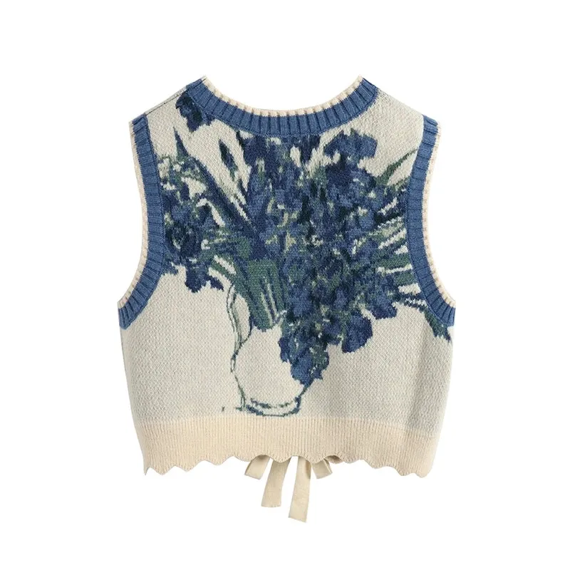 Van Gogh Sunflowers Folk Style Artist Sweater Vests Knitted Reversible Clothes