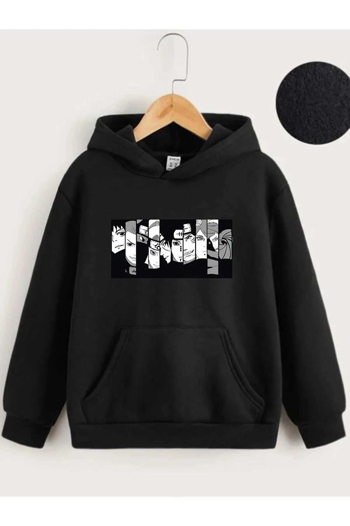 Vask Boy's Black Hooded Naruto Print Sweatshirt