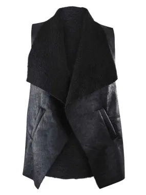 Vegan Leather Fur Lined Vest With Collar