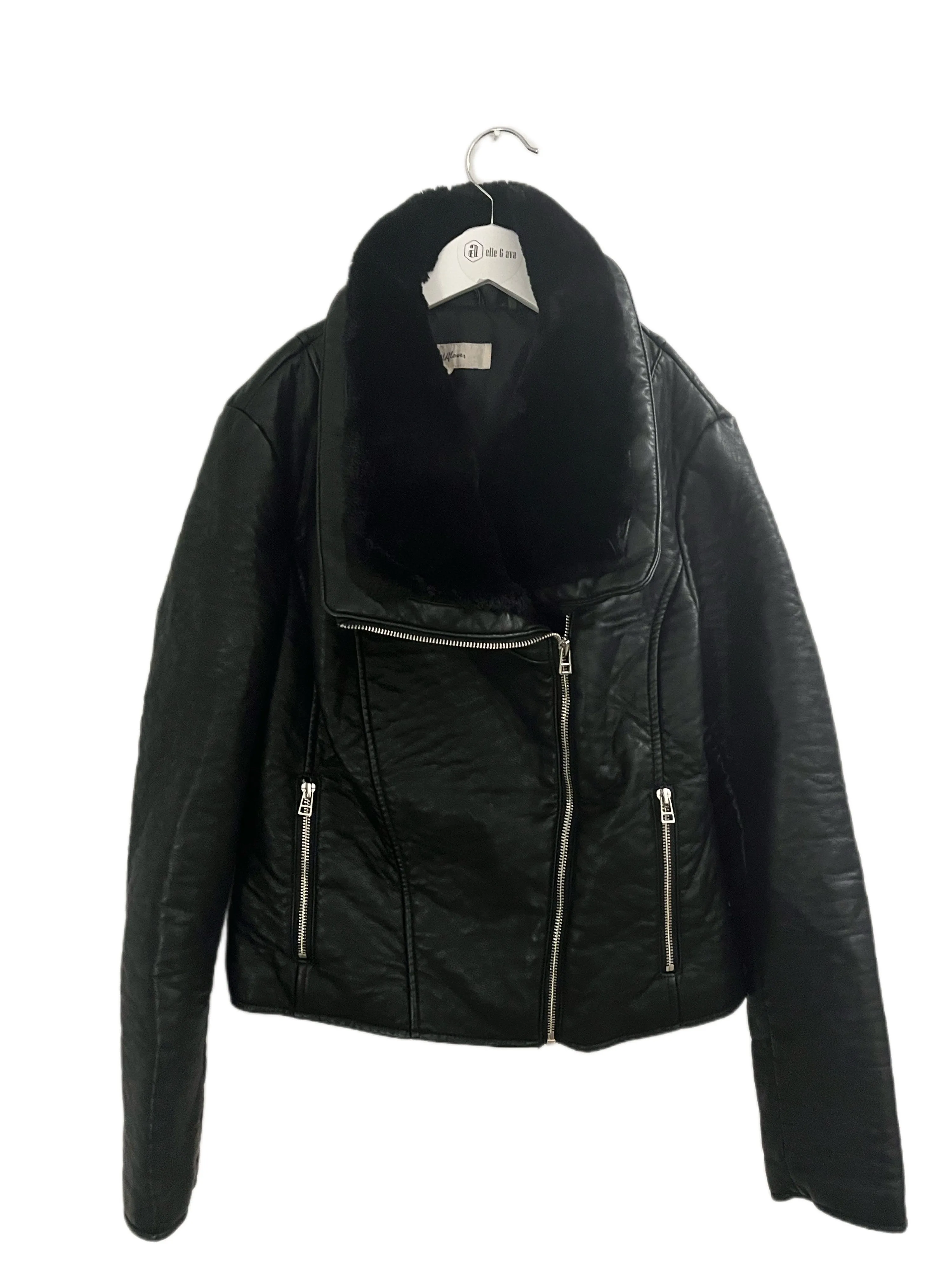 VEGAN LEATHER MOTO JACKET WITH FUR COLLAR (SZ M)