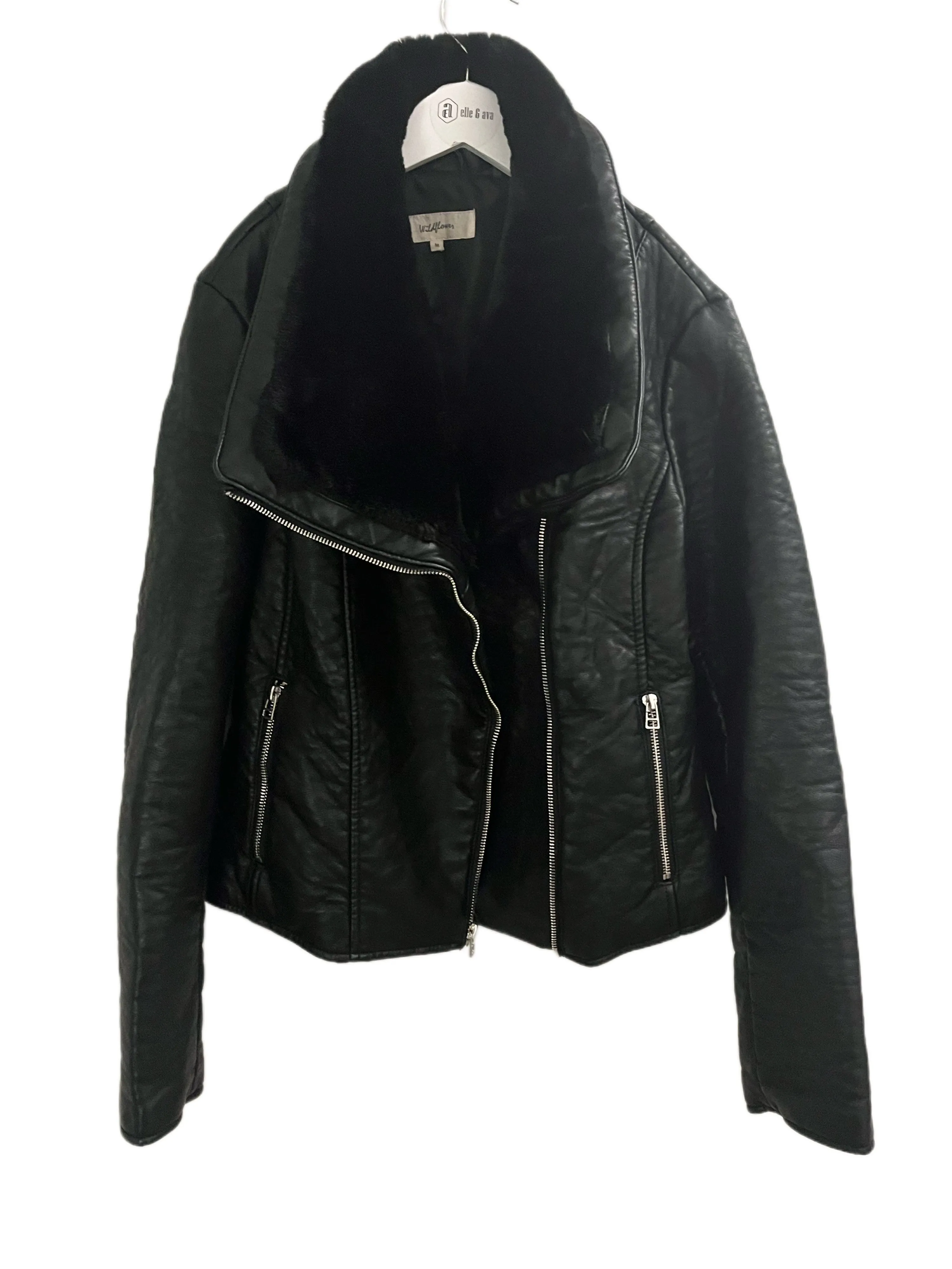 VEGAN LEATHER MOTO JACKET WITH FUR COLLAR (SZ M)