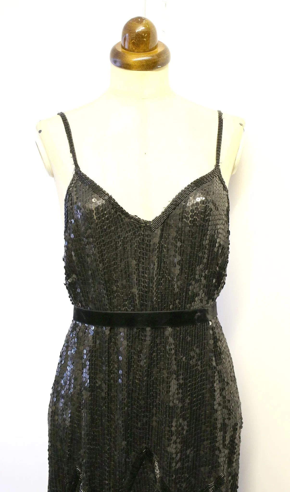 Vintage 1920s Style Black Sequin Flapper Dress