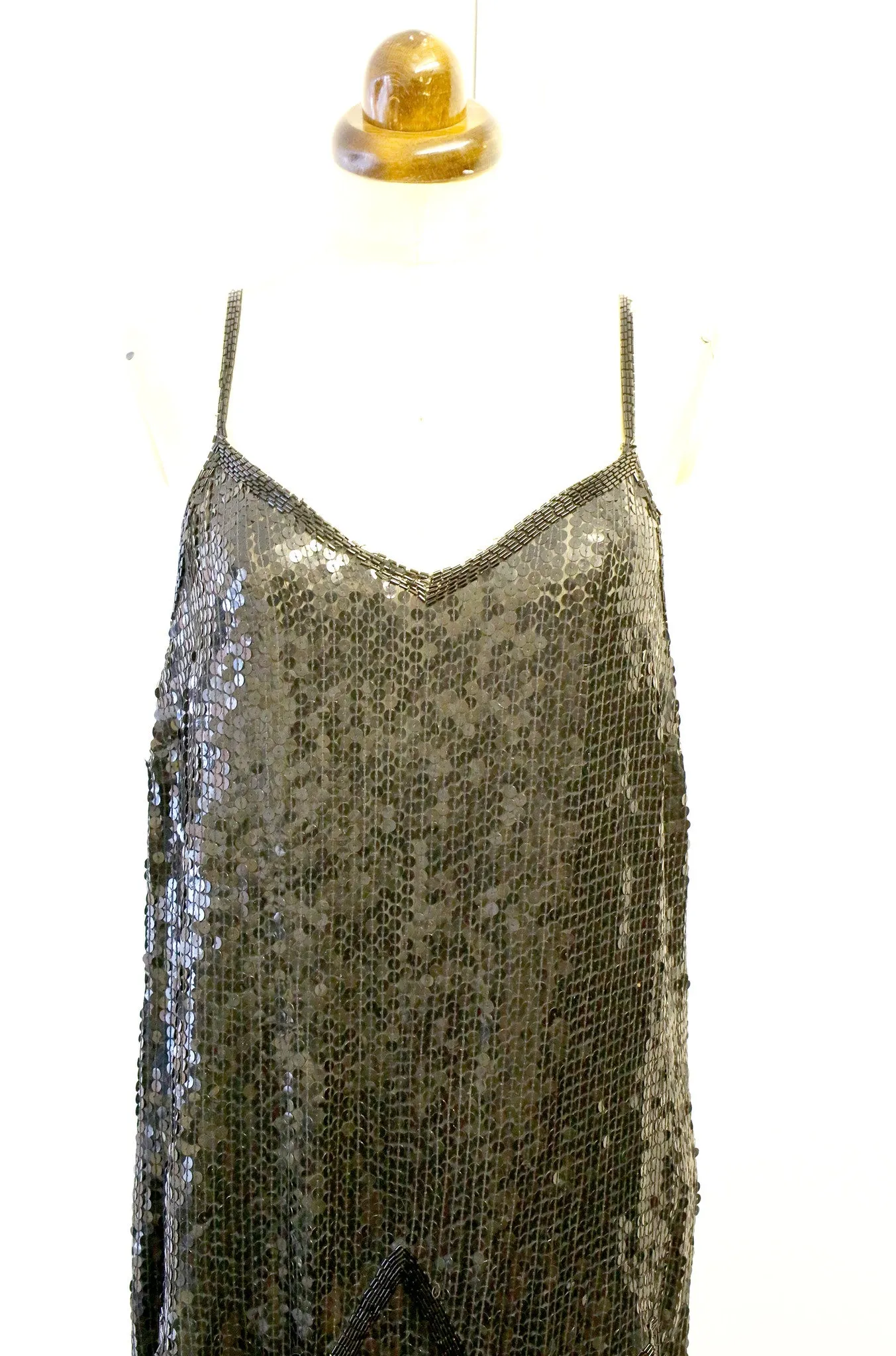 Vintage 1920s Style Black Sequin Flapper Dress