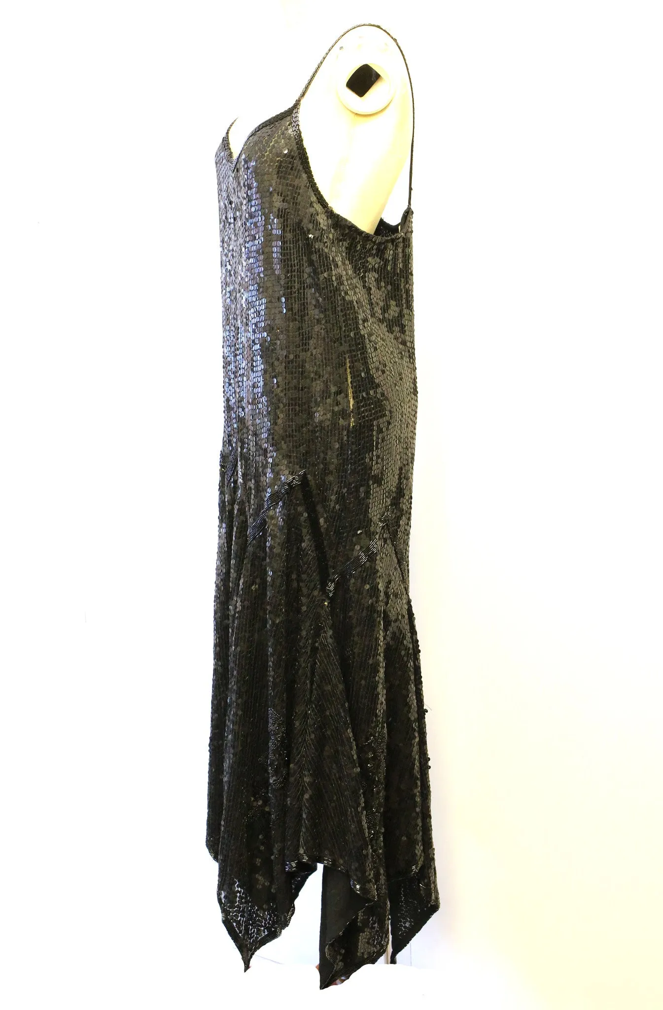 Vintage 1920s Style Black Sequin Flapper Dress