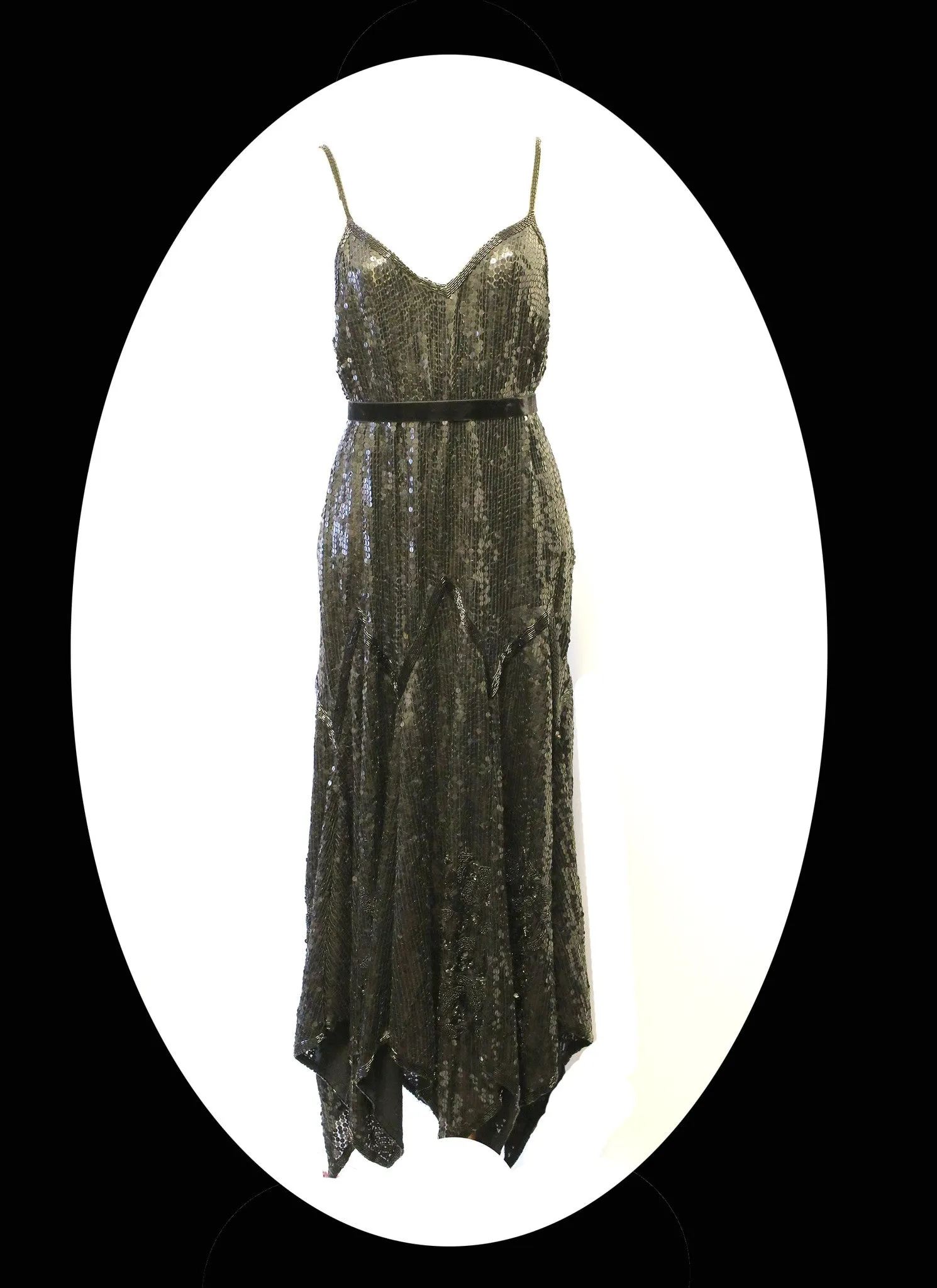 Vintage 1920s Style Black Sequin Flapper Dress