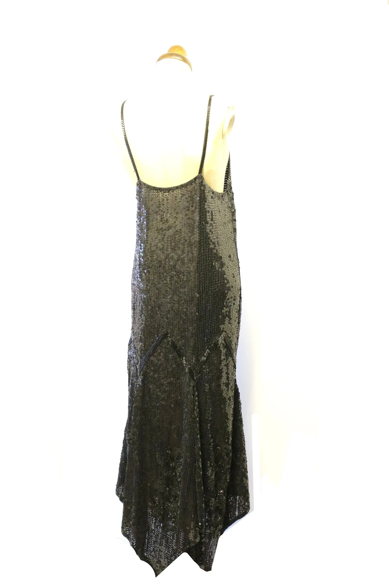 Vintage 1920s Style Black Sequin Flapper Dress