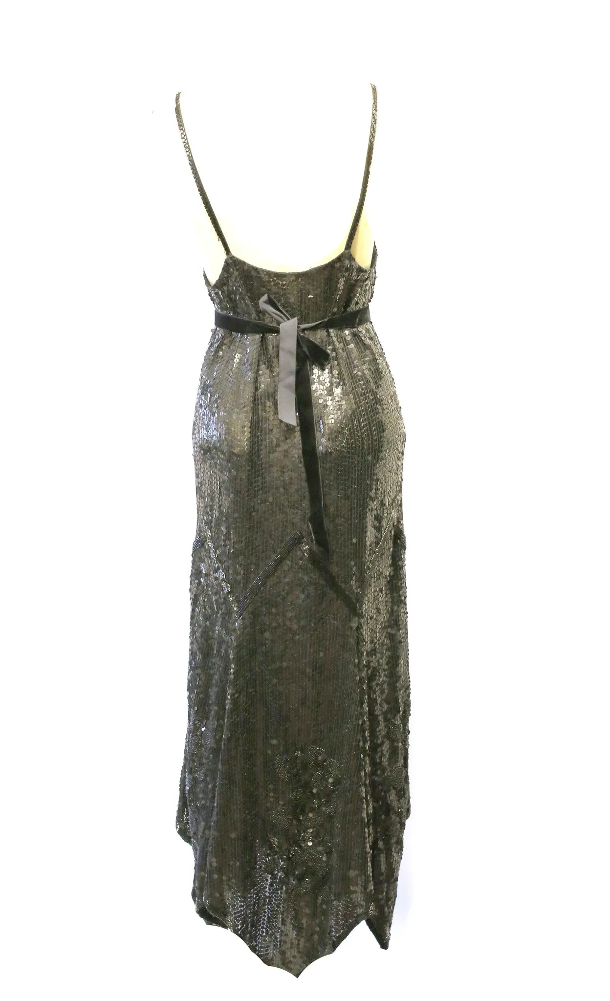 Vintage 1920s Style Black Sequin Flapper Dress