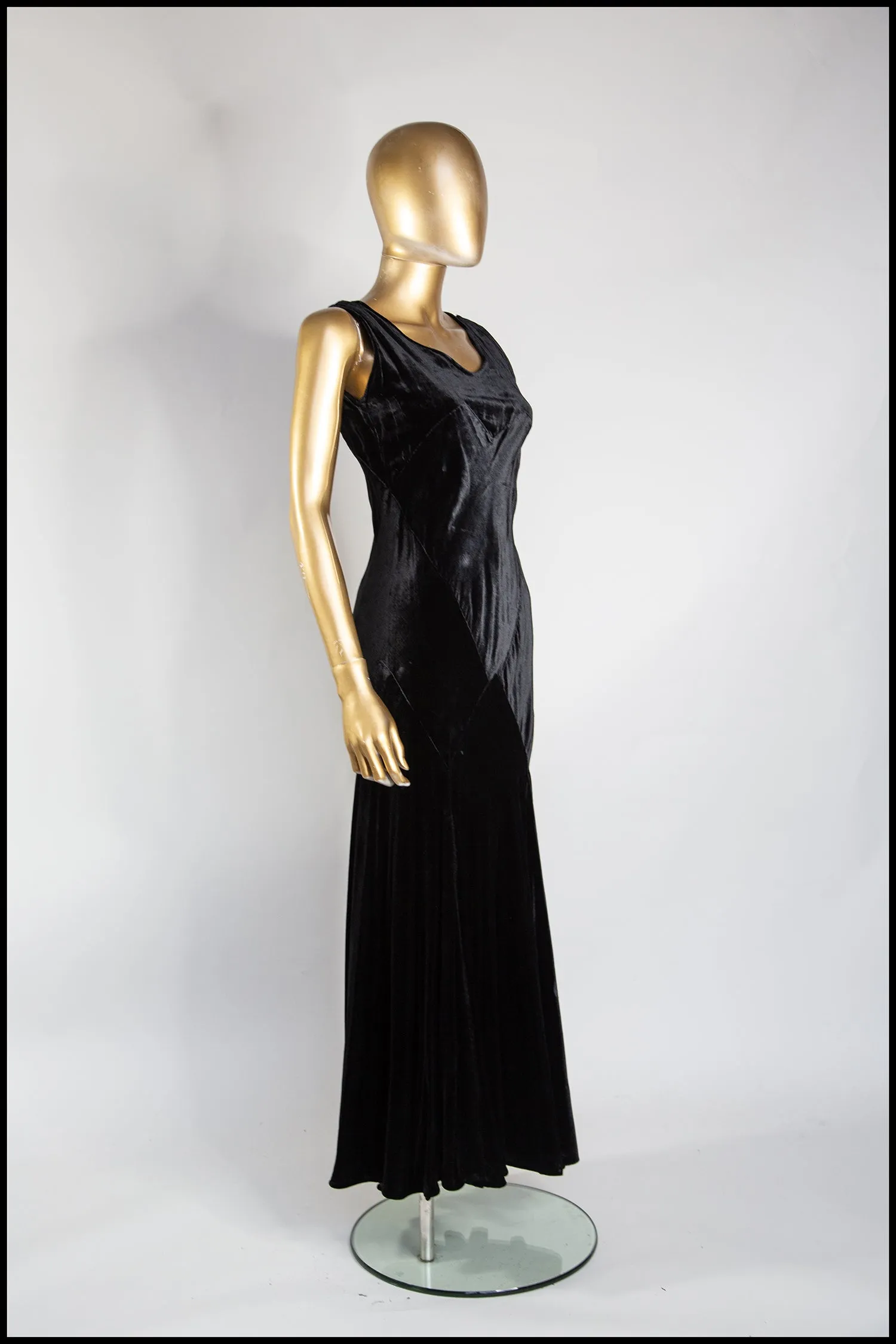 Vintage 1930s Black Bias Cut Velvet Dress