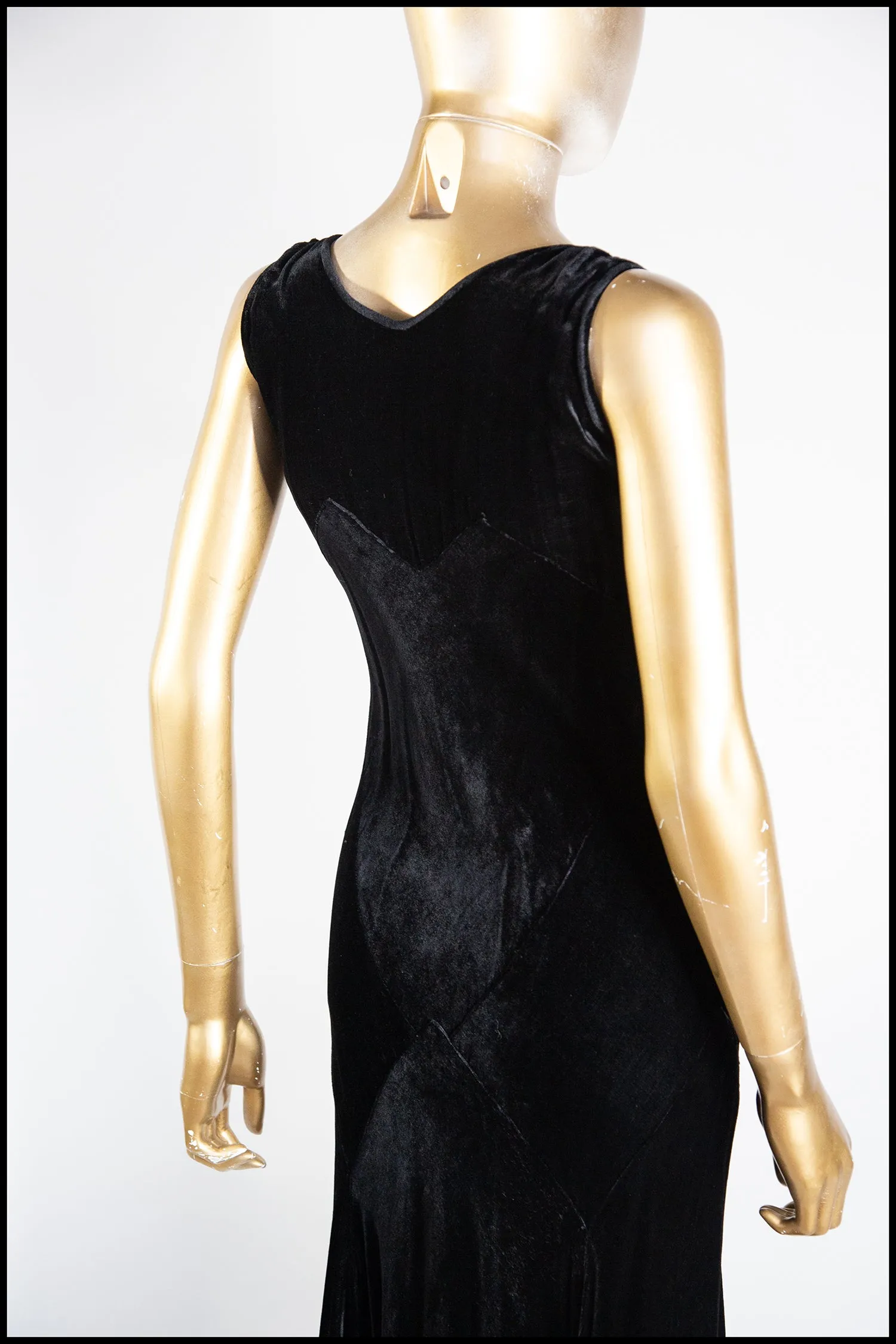 Vintage 1930s Black Bias Cut Velvet Dress