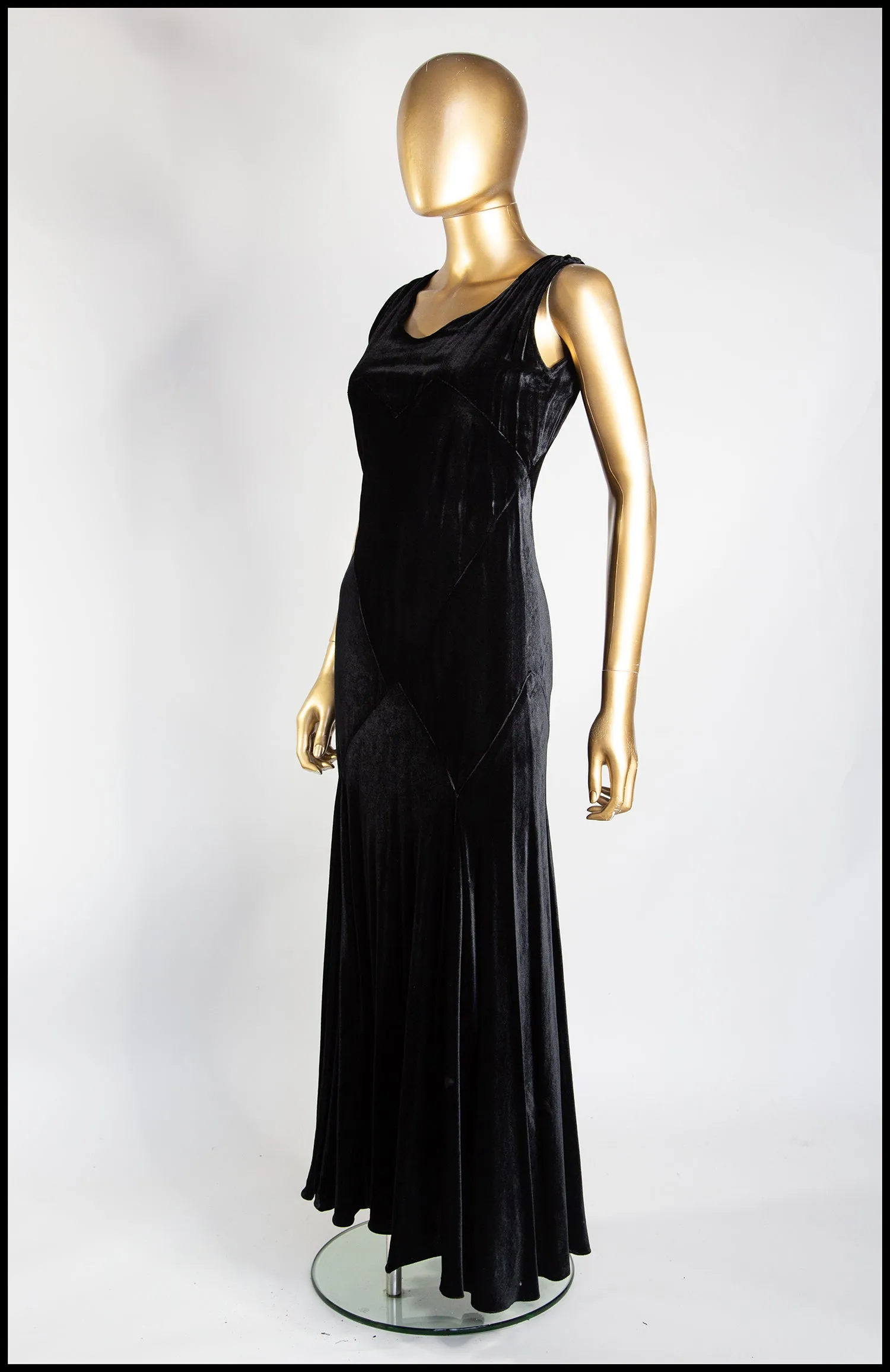 Vintage 1930s Black Bias Cut Velvet Dress