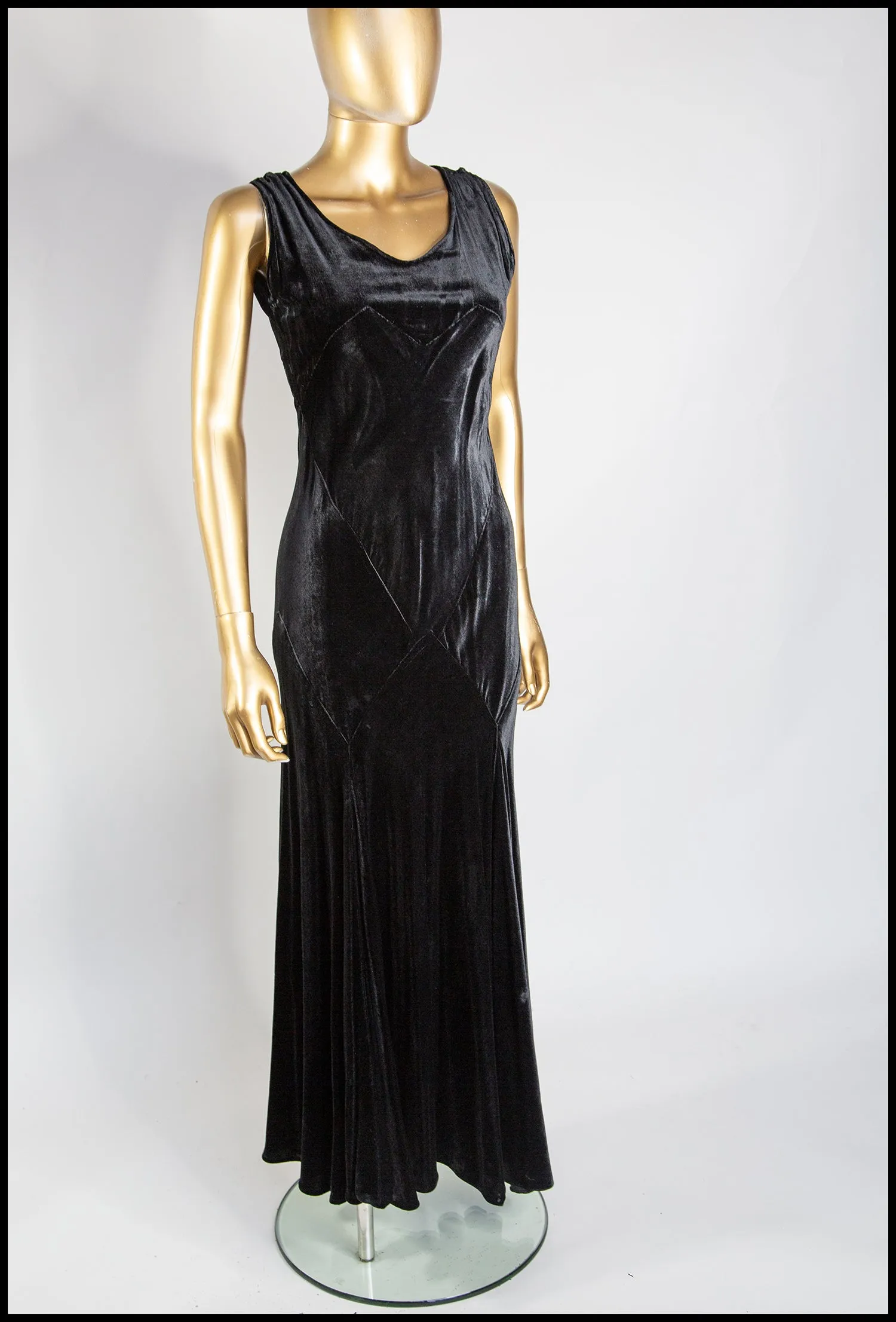 Vintage 1930s Black Bias Cut Velvet Dress