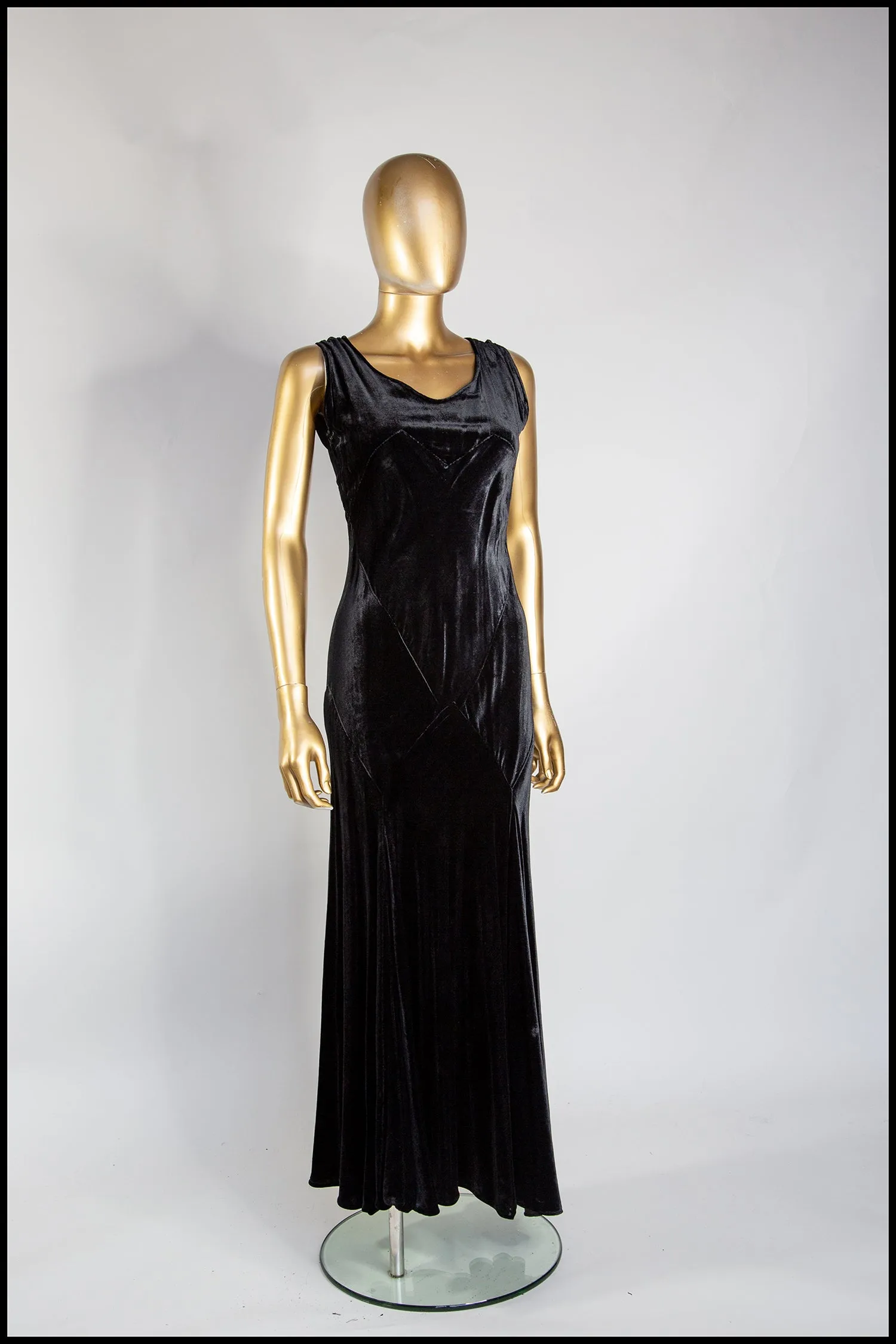 Vintage 1930s Black Bias Cut Velvet Dress