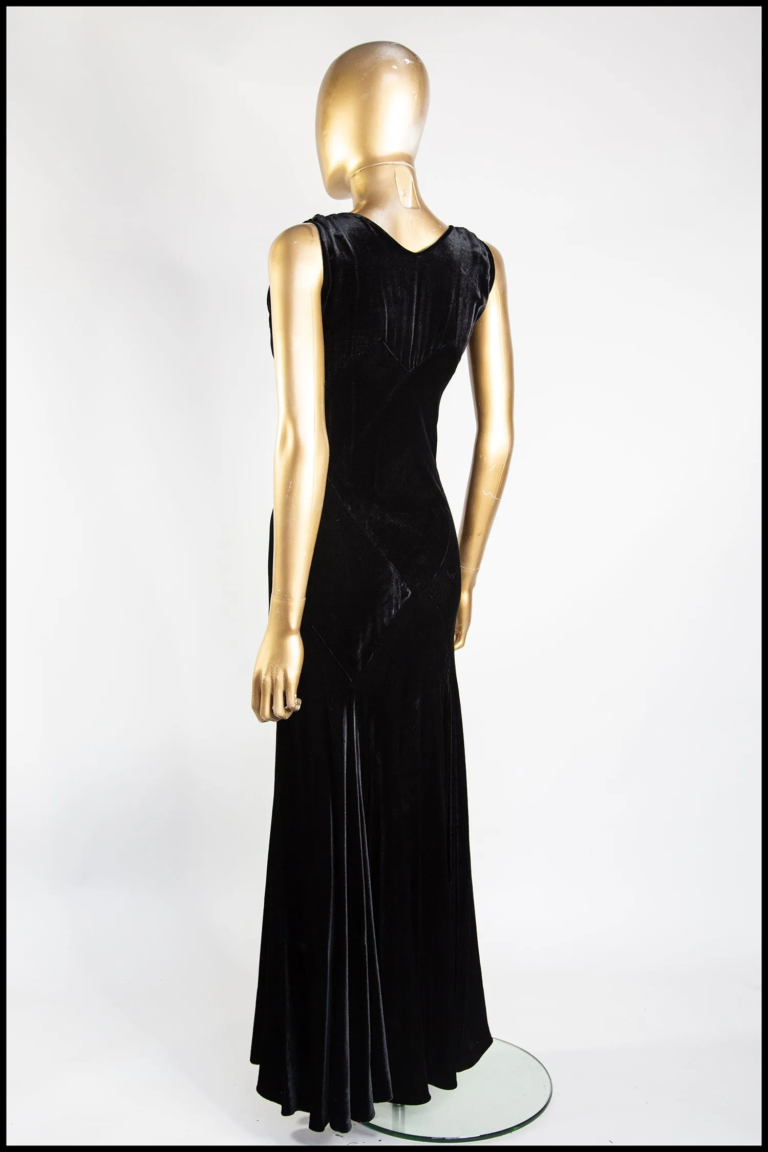 Vintage 1930s Black Bias Cut Velvet Dress