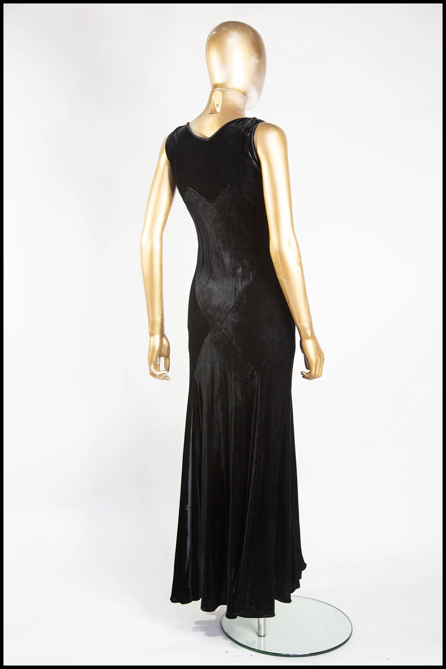 Vintage 1930s Black Bias Cut Velvet Dress