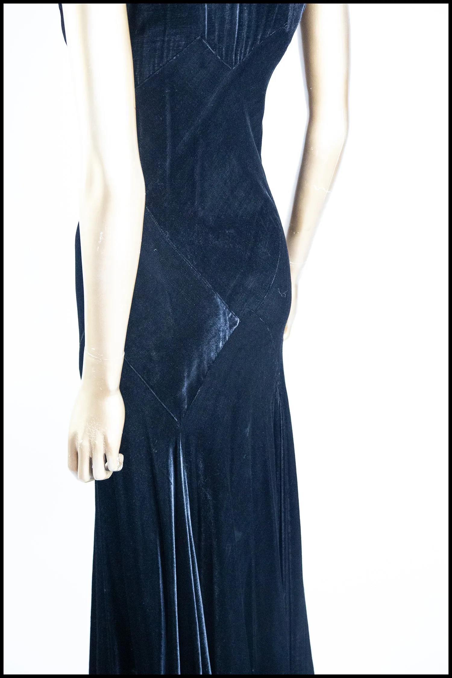 Vintage 1930s Black Bias Cut Velvet Dress