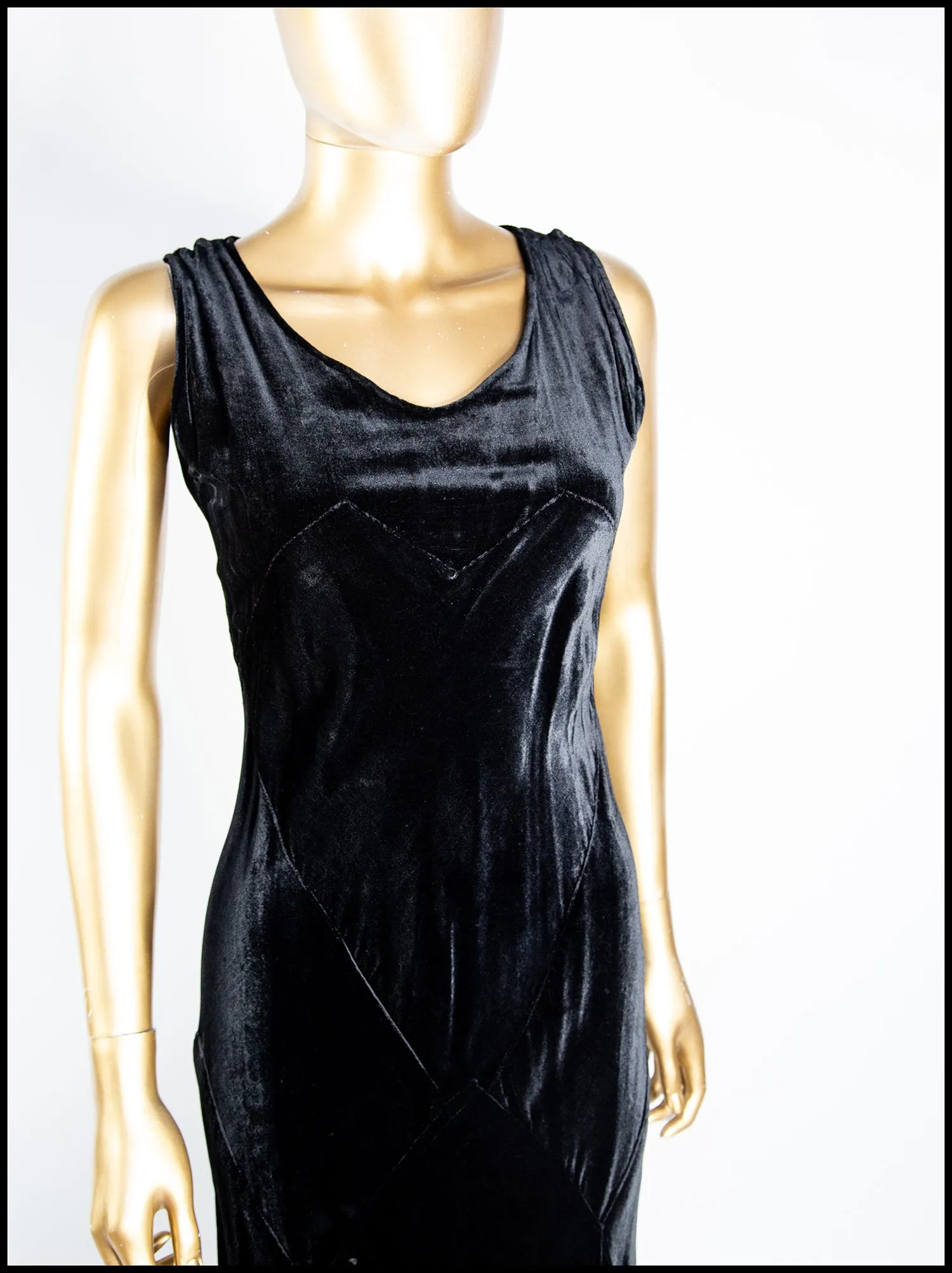 Vintage 1930s Black Bias Cut Velvet Dress