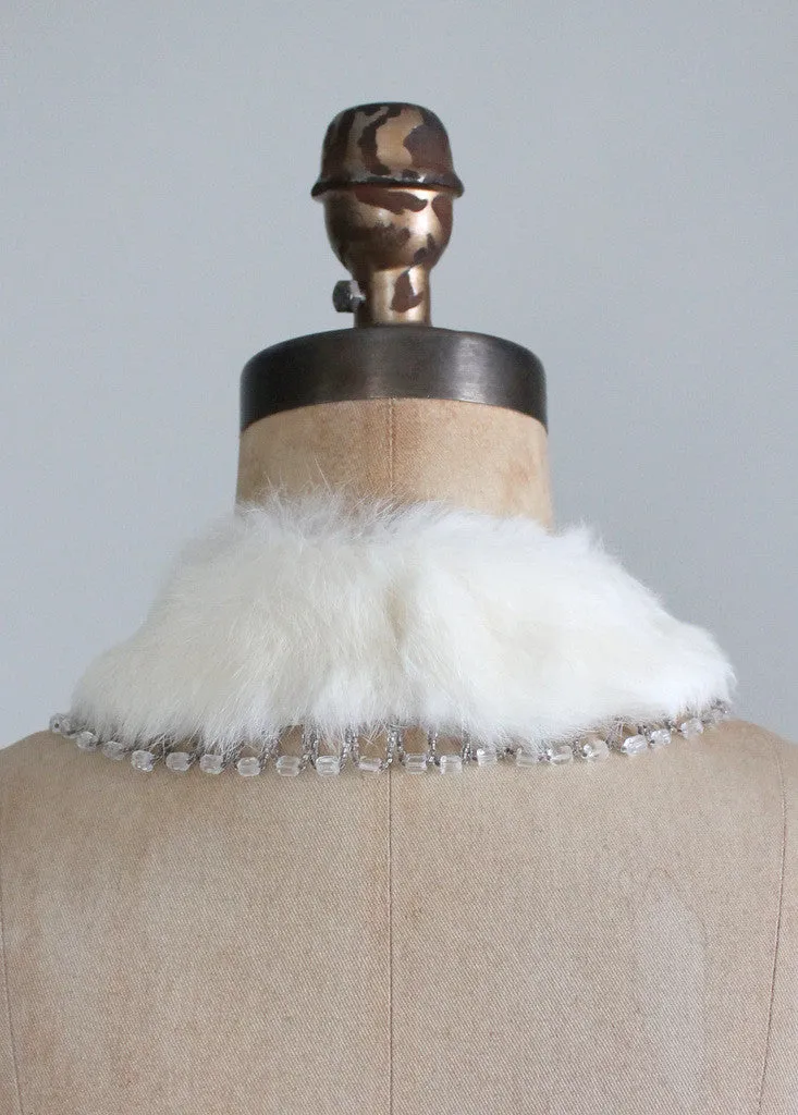 Vintage 1950s White Fur and Beaded Collar