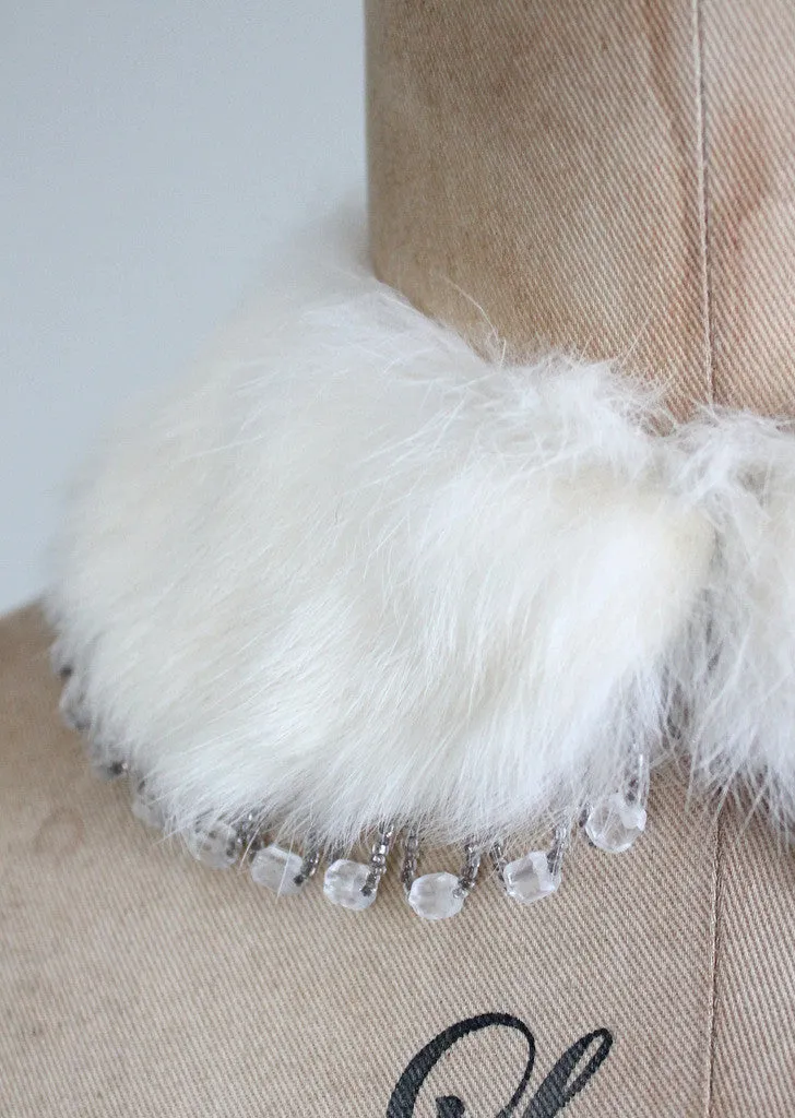 Vintage 1950s White Fur and Beaded Collar