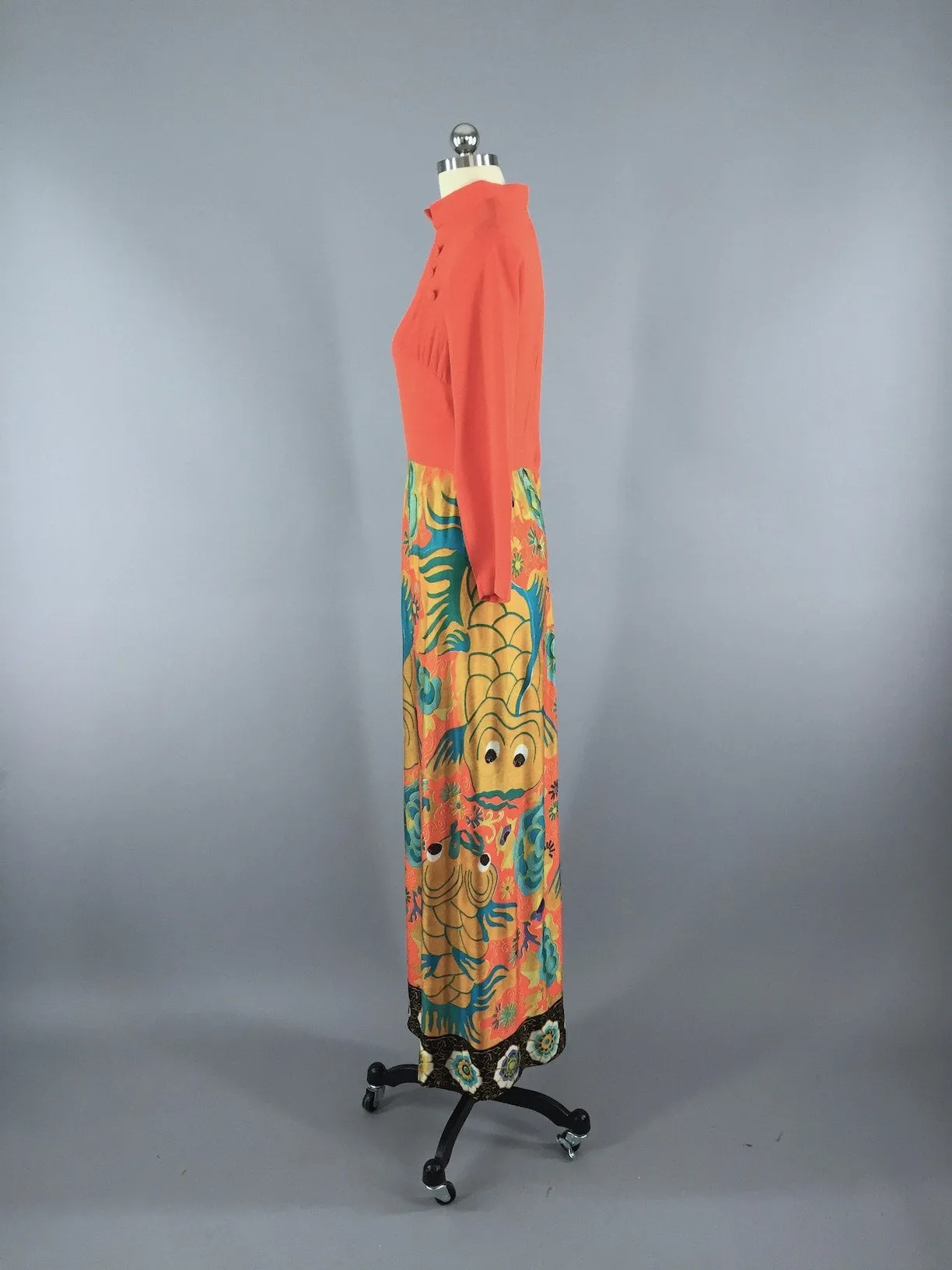 Vintage 1960s Maxi Dress / Novelty Print Koi Fish