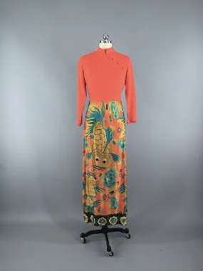 Vintage 1960s Maxi Dress / Novelty Print Koi Fish