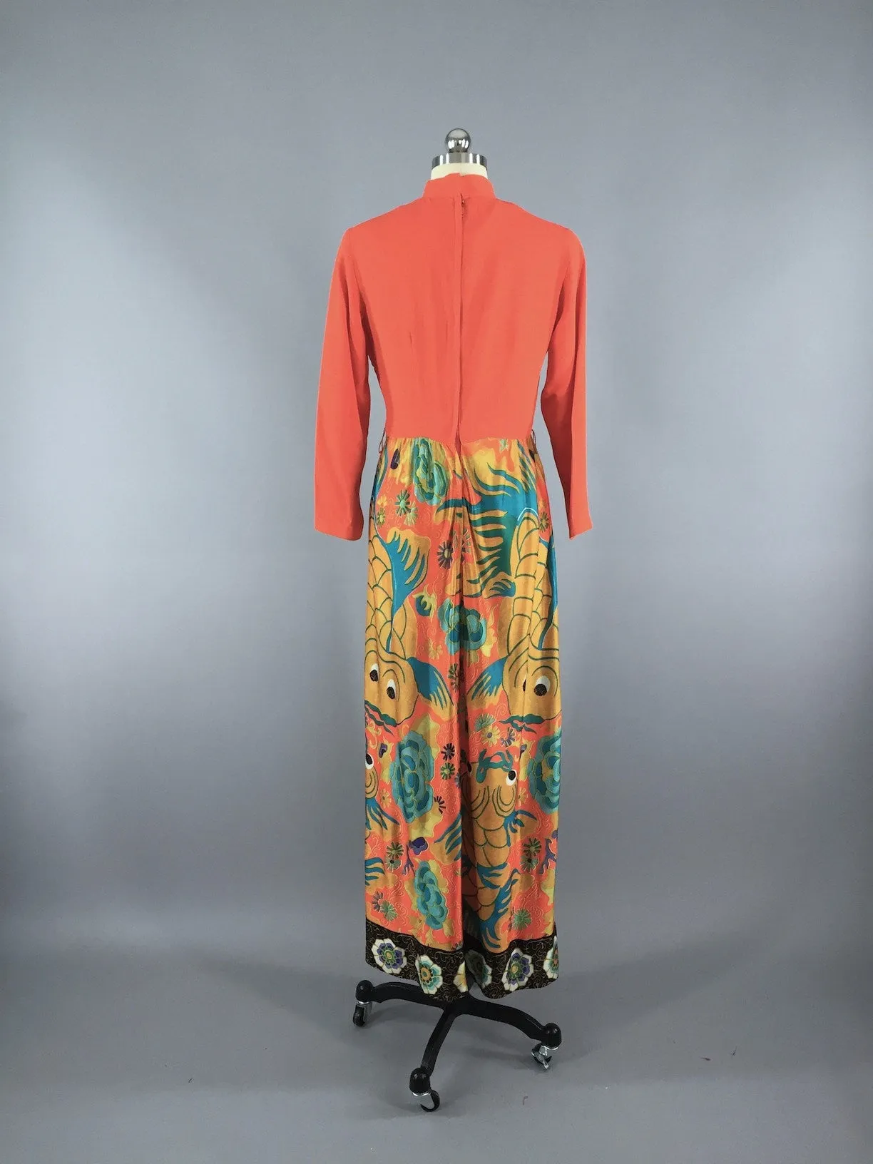 Vintage 1960s Maxi Dress / Novelty Print Koi Fish