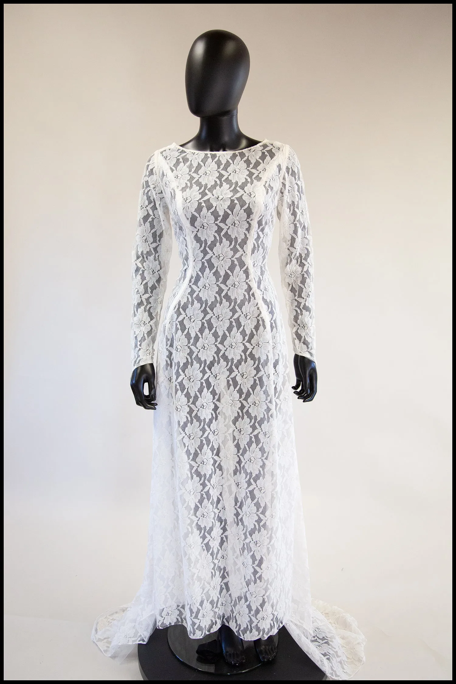 Vintage 1960s White Lace Sheer Gown