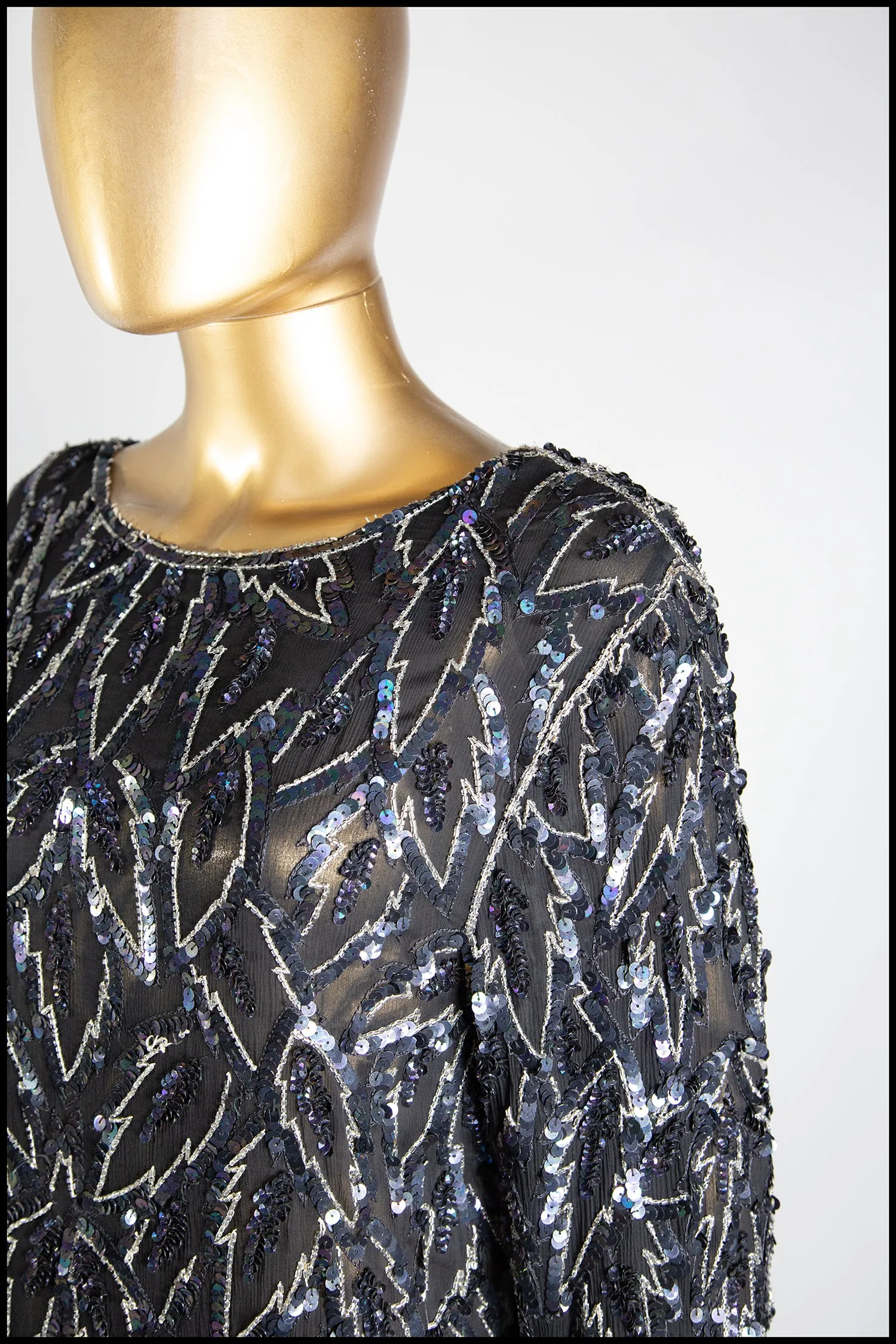 Vintage 1980s Black Beaded Silk Dress